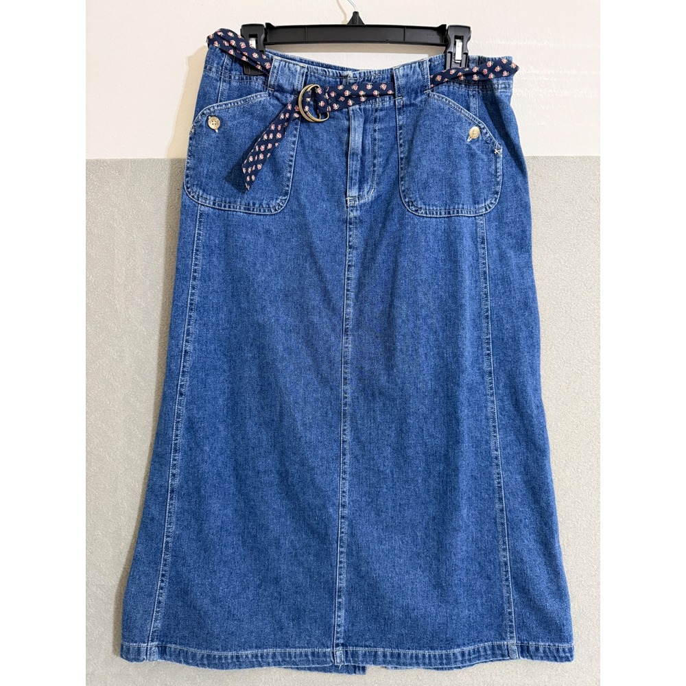 Vtg‎ Blue jean Skirt Womens 12 Petite A-Line Belted Cottagecore boho minimalist